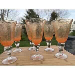 Val De Pome Christophe Saba Biot Seeded Orange Wine/Water Goblets France ~6 Pc